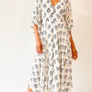 Elegant White and Black Floral Dress